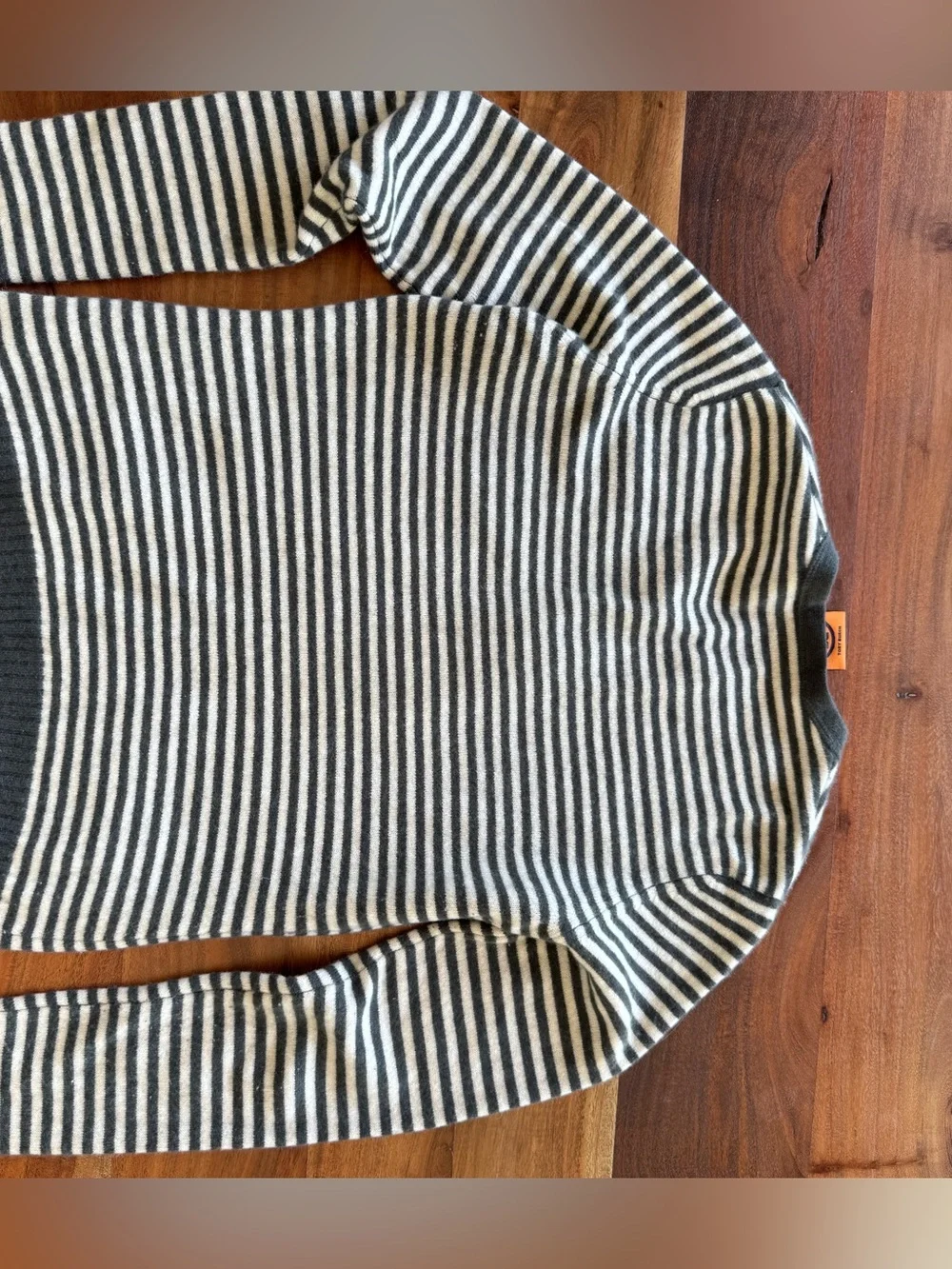 Tory Burch 100% Cashmere Grey & Cream Striped Cardigan Sweater - S